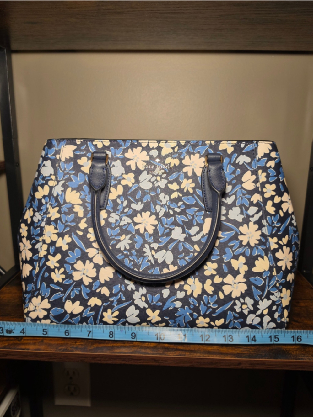 Kate Spade Floral Satchel Bag Blue and Cream - Picture 2 of 7
